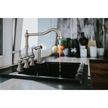Whitehaus Lead-Free SS Bridge Faucet W/ A Traditional Spout, Lvr Handles And Side WHSB14007-SK-BSS